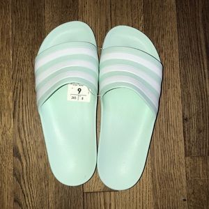 Mint Green Adidas Slides